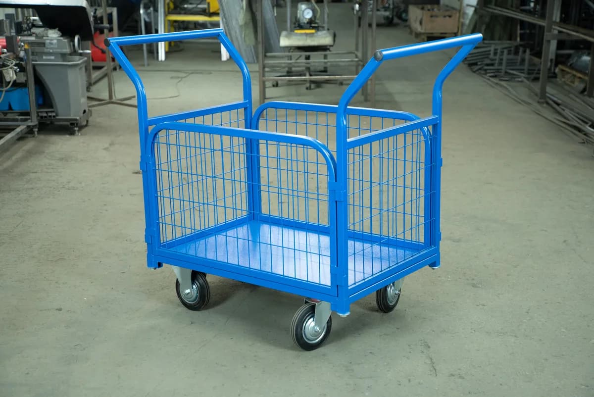 Тележка платформенная TOR ТП-2С (600х900) с бортами из сетки и двумя ручками (колеса 160 мм) — фото 2